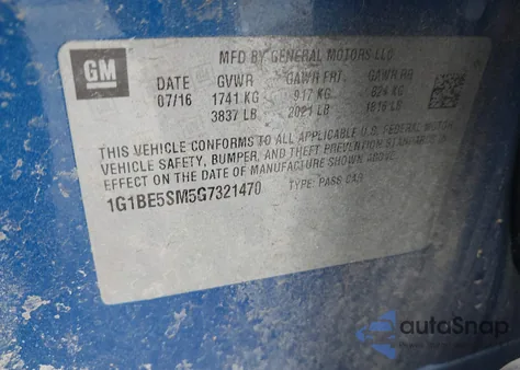 2016 Chevrolet Cruze Lt Auto from USA, damaged, VIN 1G1BE5SM5G7321470